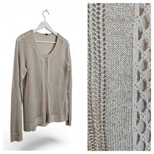 Lucky Brand Metallic Linen V-Neck Sweater Womens Size M Layered Lightweight Knit